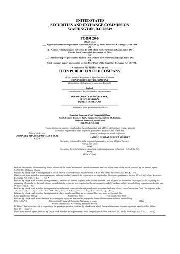 Miniature ICON plc 20-F Rapport annuel 2016