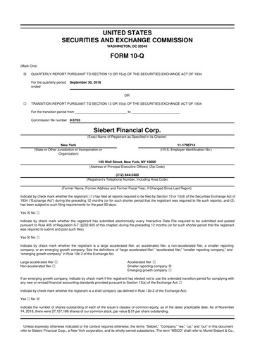Vorschaubild Siebert Financial 10-Q Quartalsbericht 2018 