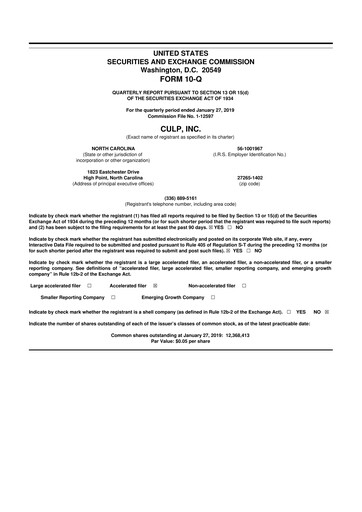 Thumbnail Culp, Inc. 10-Q Quarterly Report FY2019 