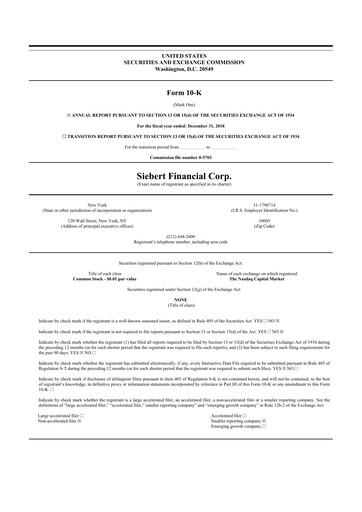 Thumbnail Siebert Financial 10-K Annual Report 2018