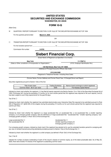 Vorschaubild Siebert Financial 10-Q Quartalsbericht 2020 