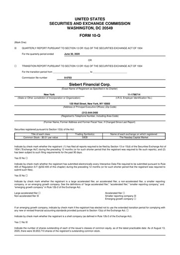Vorschaubild Siebert Financial 10-Q Quartalsbericht 2020 