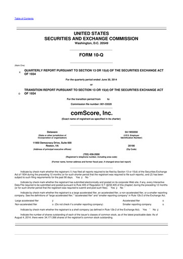 Thumbnail Comscore
 10-Q Quarterly Report FY2014 