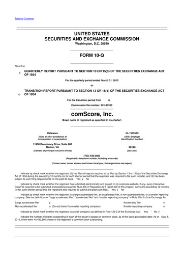 Thumbnail Comscore
 10-Q Quarterly Report FY2015 