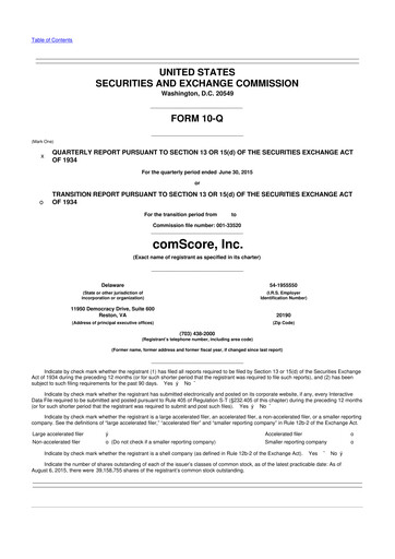 Thumbnail Comscore
 10-Q Quarterly Report FY2015 