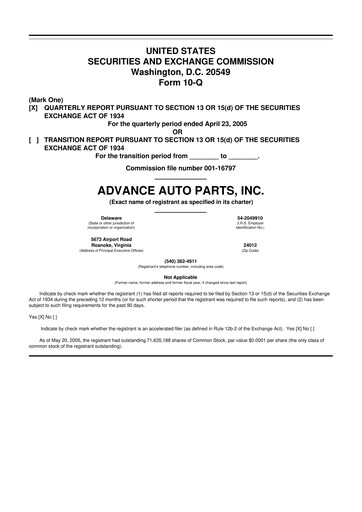 Thumbnail Advance Auto Parts
 10-Q Quarterly Report FY 