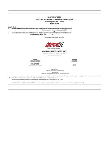 Thumbnail Advance Auto Parts
 10-Q Quarterly Report FY 