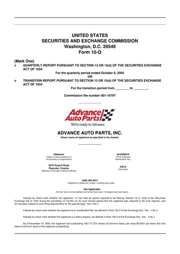Thumbnail Advance Auto Parts
 10-Q Quarterly Report FY 