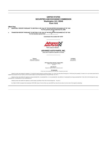 Thumbnail Advance Auto Parts
 10-Q Quarterly Report FY 