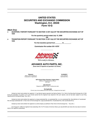 Thumbnail Advance Auto Parts
 10-Q Quarterly Report FY 