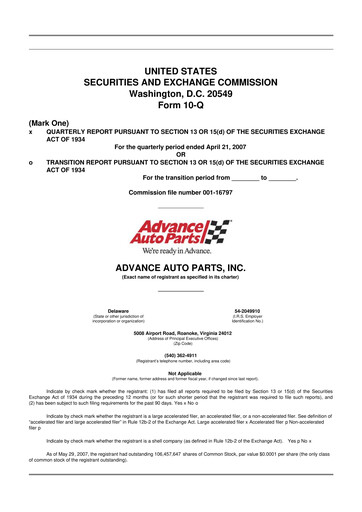 Thumbnail Advance Auto Parts
 10-Q Quarterly Report FY 