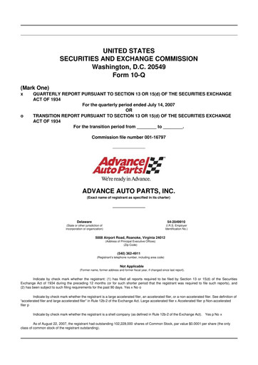 Thumbnail Advance Auto Parts
 10-Q Quarterly Report FY 