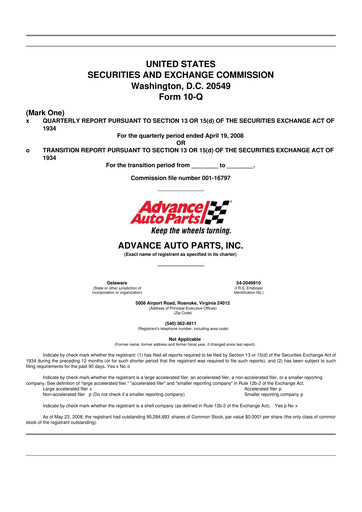 Thumbnail Advance Auto Parts
 10-Q Quarterly Report FY 