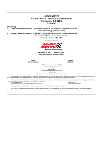 Thumbnail Advance Auto Parts
 10-Q Quarterly Report FY 