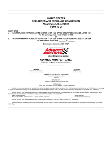 Thumbnail Advance Auto Parts
 10-Q Quarterly Report FY 