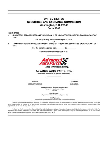 Thumbnail Advance Auto Parts
 10-Q Quarterly Report FY 