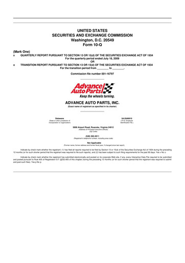 Thumbnail Advance Auto Parts
 10-Q Quarterly Report FY 
