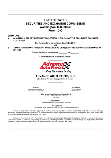 Thumbnail Advance Auto Parts
 10-Q Quarterly Report FY2010 