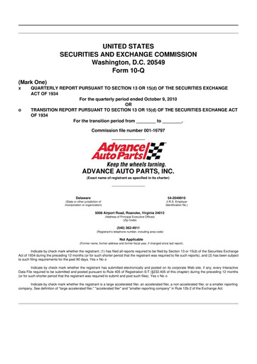 Thumbnail Advance Auto Parts
 10-Q Quarterly Report FY2010 
