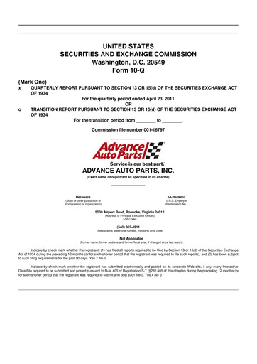 Thumbnail Advance Auto Parts
 10-Q Quarterly Report FY2011 