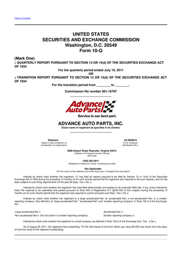 Thumbnail Advance Auto Parts
 10-Q Quarterly Report FY2011 