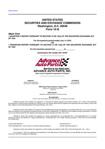 Thumbnail Advance Auto Parts
 10-Q Quarterly Report FY2012 