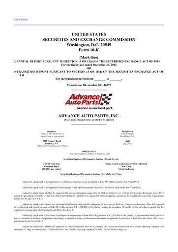 Thumbnail Advance Auto Parts
 10-K Annual Report 2012