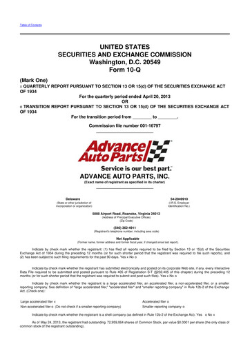Thumbnail Advance Auto Parts
 10-Q Quarterly Report FY2013 