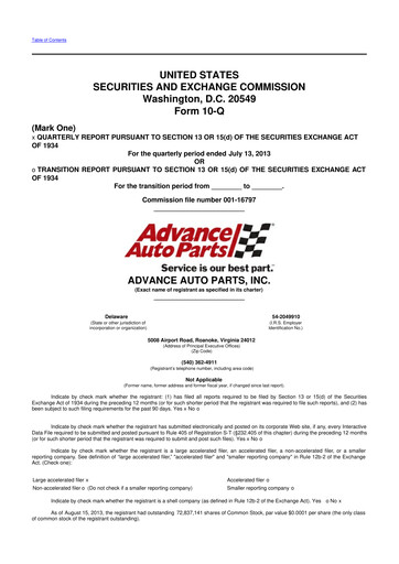 Thumbnail Advance Auto Parts
 10-Q Quarterly Report FY2013 