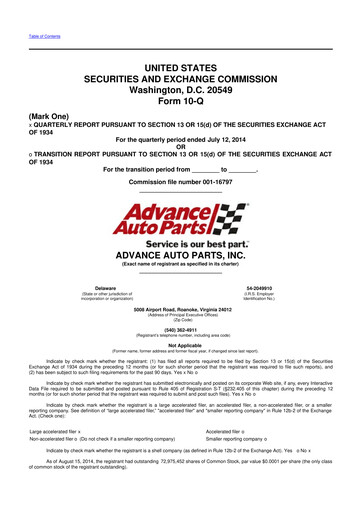 Thumbnail Advance Auto Parts
 10-Q Quarterly Report FY2014 