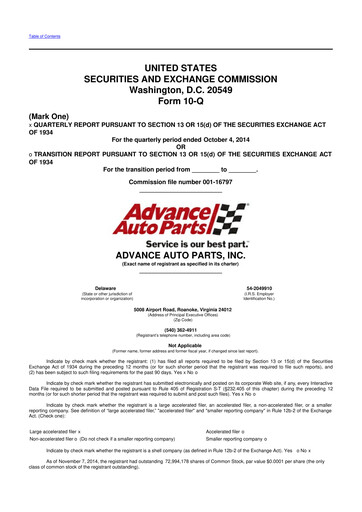 Thumbnail Advance Auto Parts
 10-Q Quarterly Report FY2014 