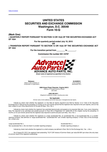 Thumbnail Advance Auto Parts
 10-Q Quarterly Report FY2015 