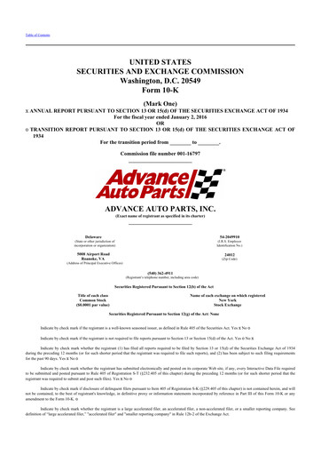 Thumbnail Advance Auto Parts
 10-K Annual Report 2015
