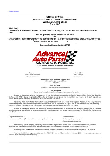Thumbnail Advance Auto Parts
 10-Q Quarterly Report FY2017 