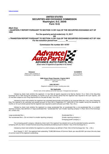 Thumbnail Advance Auto Parts
 10-Q Quarterly Report FY2017 