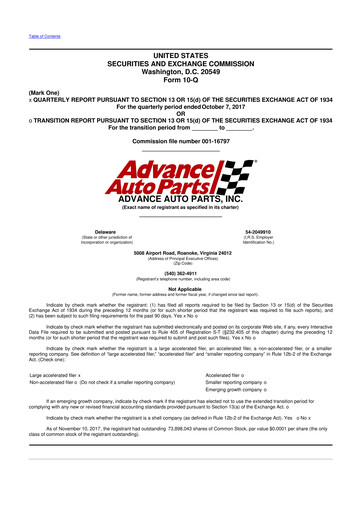 Thumbnail Advance Auto Parts
 10-Q Quarterly Report FY2017 