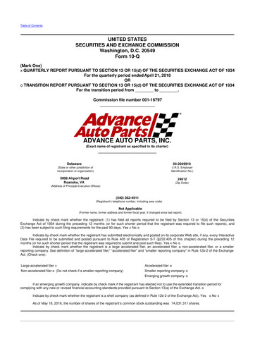 Thumbnail Advance Auto Parts
 10-Q Quarterly Report FY2018 