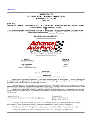 Thumbnail Advance Auto Parts
 10-Q Quarterly Report FY2018 