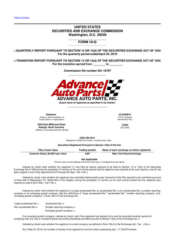 Thumbnail Advance Auto Parts
 10-Q Quarterly Report FY2019 