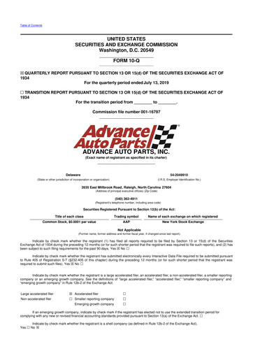 Thumbnail Advance Auto Parts
 10-Q Quarterly Report FY2019 