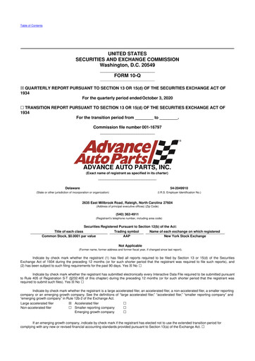 Thumbnail Advance Auto Parts
 10-Q Quarterly Report FY2020 