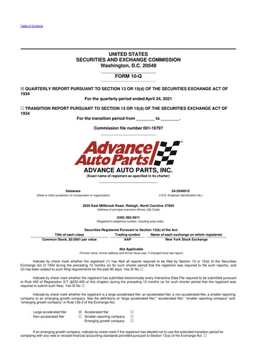 Thumbnail Advance Auto Parts
 10-Q Quarterly Report FY2021 