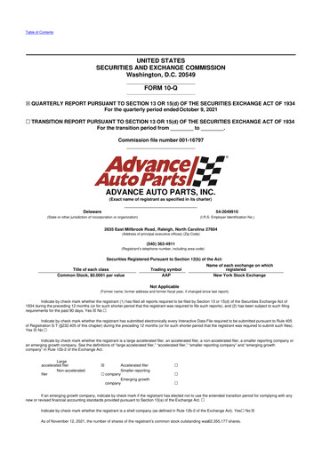 Thumbnail Advance Auto Parts
 10-Q Quarterly Report FY2021 