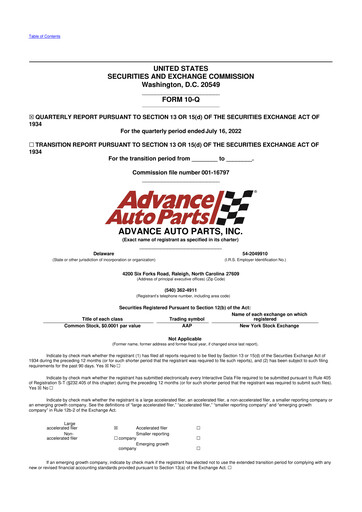 Thumbnail Advance Auto Parts
 10-Q Quarterly Report FY2022 
