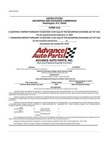 Thumbnail Advance Auto Parts
 10-Q Quarterly Report FY2023 