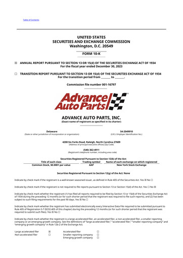 Thumbnail Advance Auto Parts
 10-K Annual Report 2023