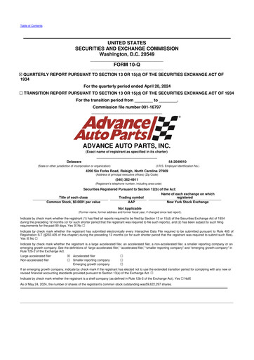 Thumbnail Advance Auto Parts
 10-Q Quarterly Report FY2024 