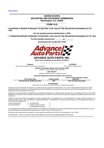 Thumbnail Advance Auto Parts
 10-Q Quarterly Report FY2024 