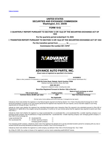Thumbnail Advance Auto Parts
 10-Q Quarterly Report FY2025 