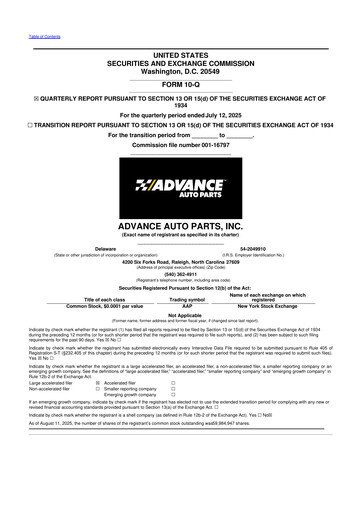 Thumbnail Advance Auto Parts
 10-Q Quarterly Report FY2025 